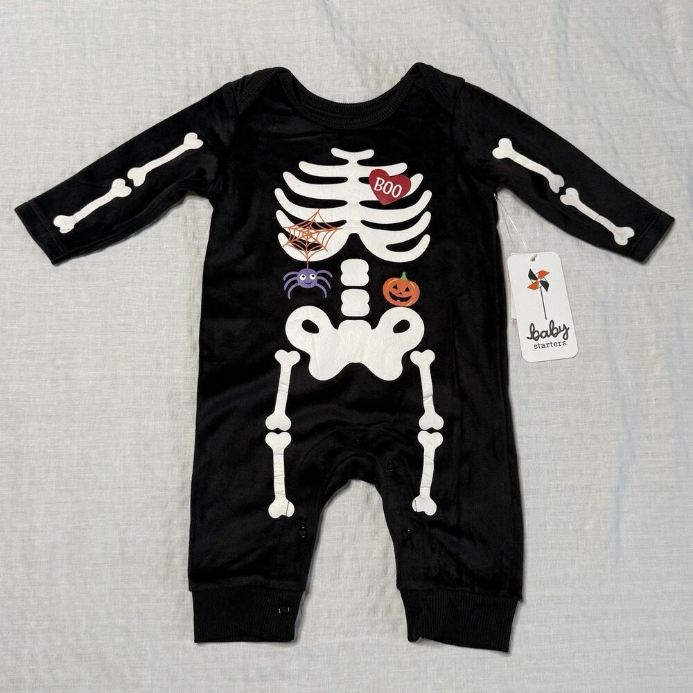Baby Starters Baby Skeleton Jumpsuit Black Size 3 Months Halloween Snap-on NWT